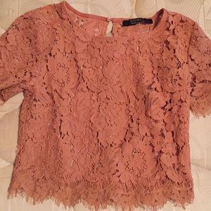 Forever 21 crop top all lace tan orange